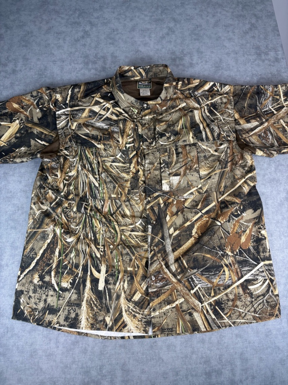 Drake Waterfowl Realtree Camo Shirt 2XL Vented Hunting Button Down EUC